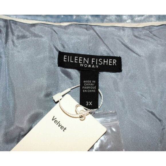 New w/Tags Eileen Fisher 3X Plus - Velvet Notch Collar Long Blazer, Light Blue - Picture 5 of 12
